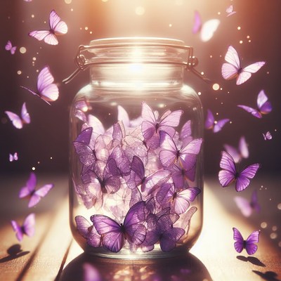 Purple butterflies in a jar