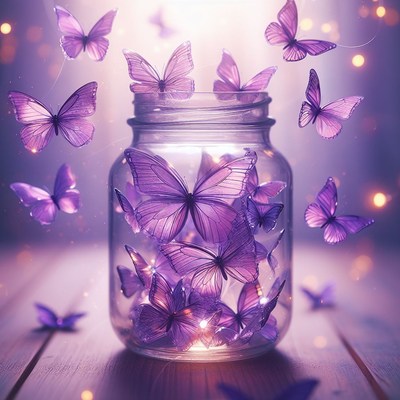 Purple butterflies in a jar