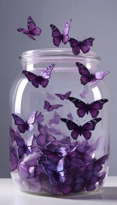 Purple butterflies in jar