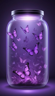 Purple butterflies in a jar
