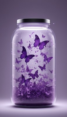Purple butterflies in a jar