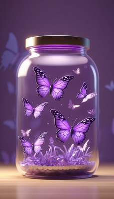 Purple butterflies in a jar