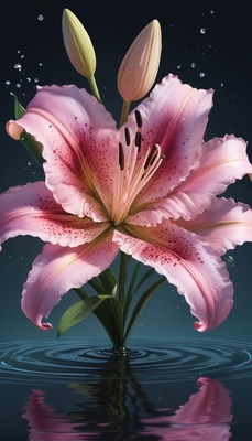 Pink lily in water