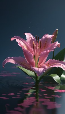 Pink lily flower in water