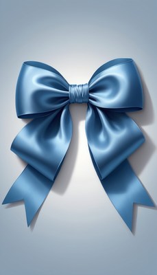 Blue satin bow on white background