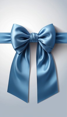 Blue satin bow on white background