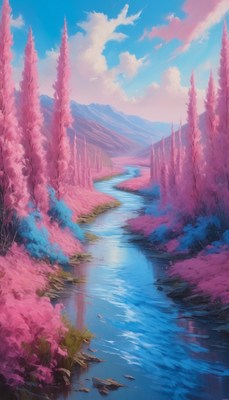 Pink forest stream