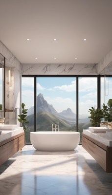 Modern bathroom with mountain view