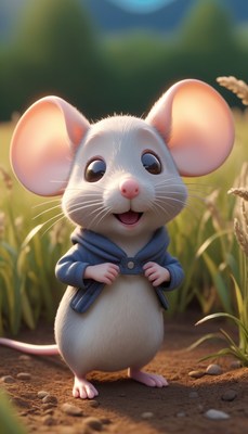 Smiling mouse in a field