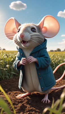 Smiling mouse in field