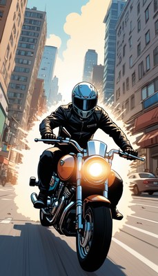 Motorcycle rider in city street