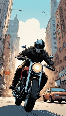 Motorcycle rider in city