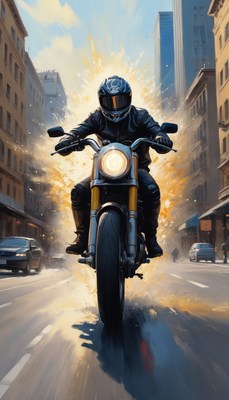 Motorcyclist speeding through city