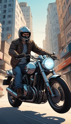 Motorcyclist riding through city