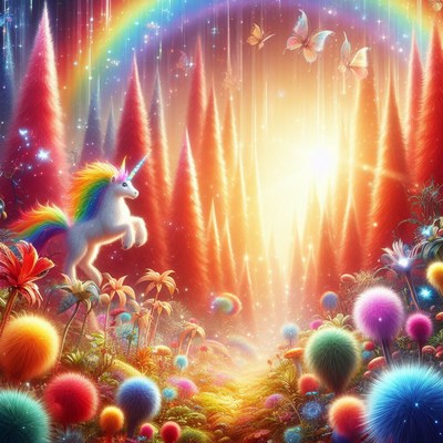 Unicorn in a rainbow forest