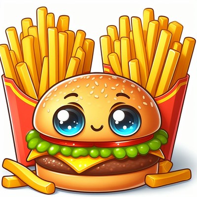 Cute cartoon hamburger and fries