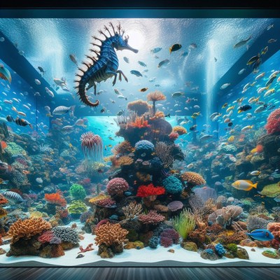Seahorse and coral reef aquarium