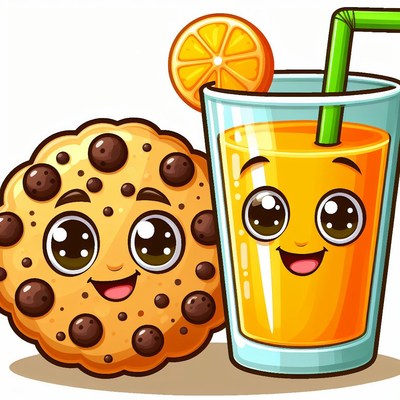 Cartoon cookie and orange juice