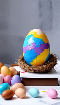 Painted easter egg in nest
