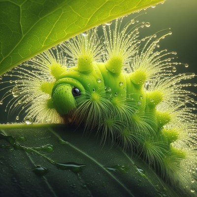 Green caterpillar on a leaf