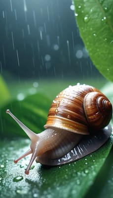 Snail in rain