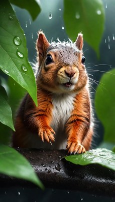 Squirrel in the rain