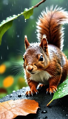 Squirrel in the rain