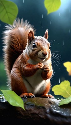 Squirrel in the rain