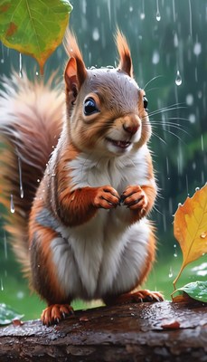 Squirrel in the rain