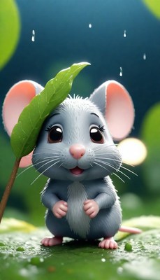 Smiling mouse in the rain