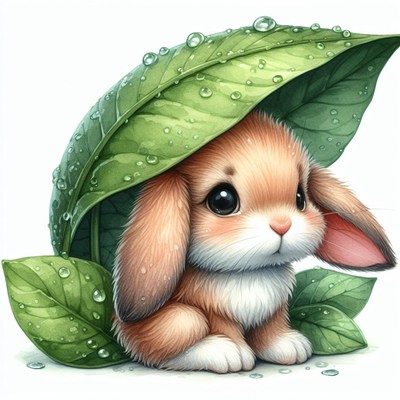 Bunny under green leaf