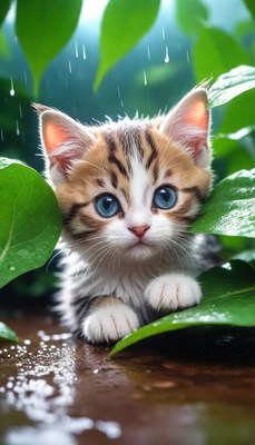Kitten in rain
