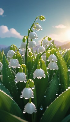 Lily of the valley in morning dew