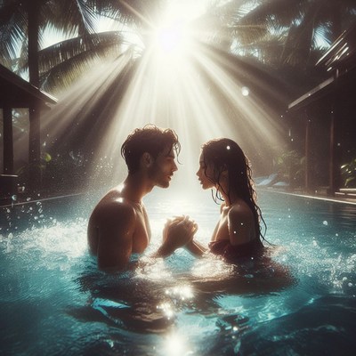 Couple holding hands in pool