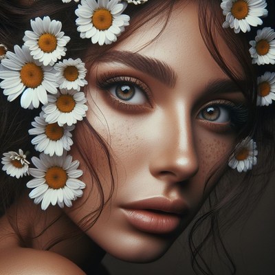 Woman with daisies in hair