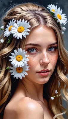 Woman with daisies in her hair