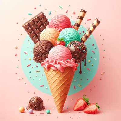 Ice cream cone with sprinkles and chocolate