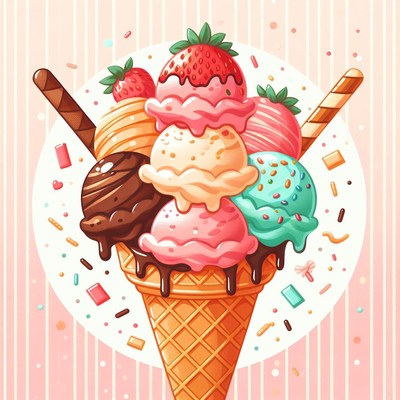 Multi-flavored ice cream cone