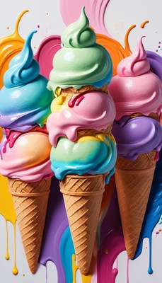 Colorful ice cream cones with paint