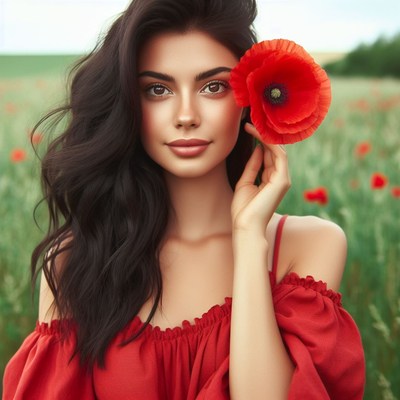 Woman with poppy in field