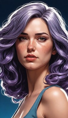 Woman with purple hair looking away
