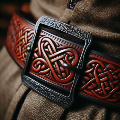 Celtic knot leather belt buckle close-up