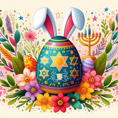 Easter egg with star of david and menorah