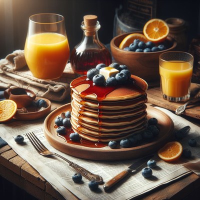 Pancakes with blueberries and syrup