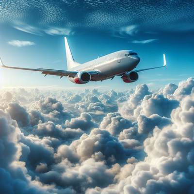 Airplane flying above clouds