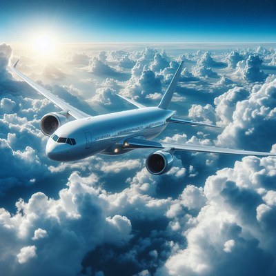 Airplane flying above clouds