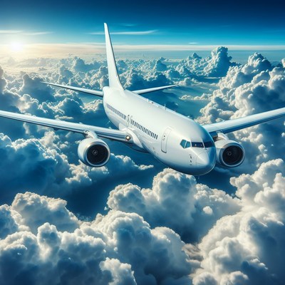 Airplane flying above clouds