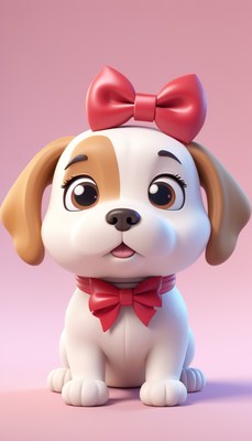 Cute puppy with red bow