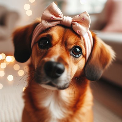 Dog wearing bow headband