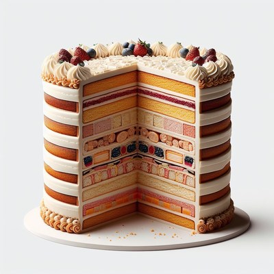 Layered cake with fruit toppings